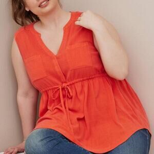 Torrid Emma Babydoll Rayon Slub Tie Waist Sleeveless Tunic Top